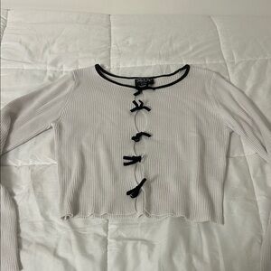 Women's Ribbed Knit Top with Bow Accents